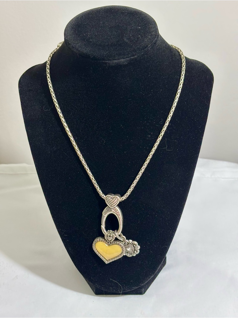 Brighton Silver-plate Charm holder Necklace with 2 Ornate Charms-16” Reversible